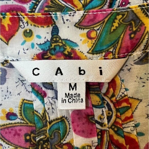 Vintage Y2K cAbi Sheer Boho Floral Tunic Mini Dress White Pink Teal Medium - Picture 7 of 7